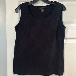 St. John Black Knitted Tank with Textured Floral Women’s Small